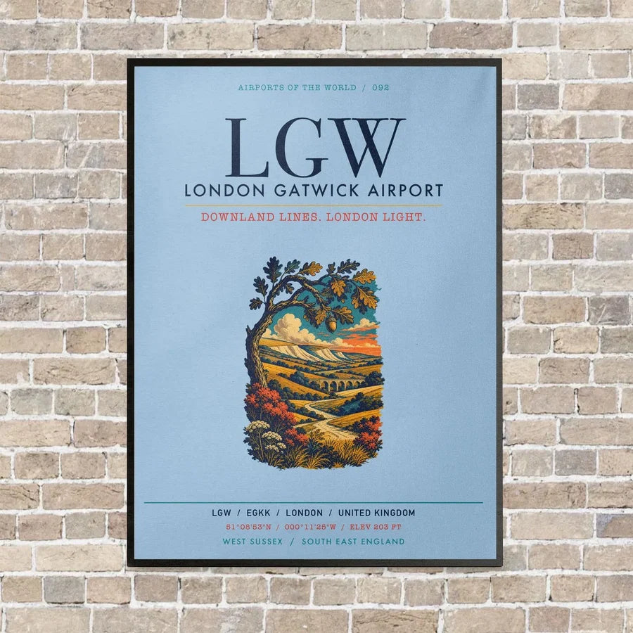 London Gatwick Airport LGW vertical canvas print - framed - light blue background