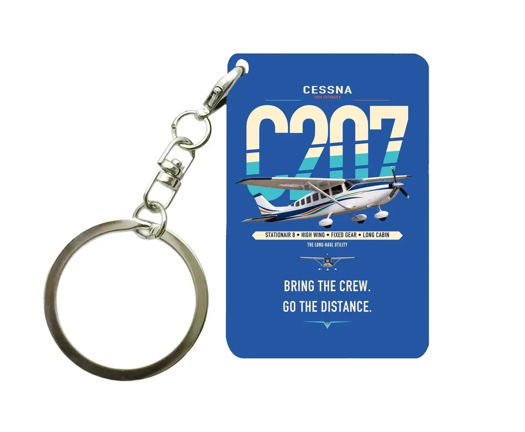 Cessna T207A Stationair 8 design on blue designed key chain, double-side print