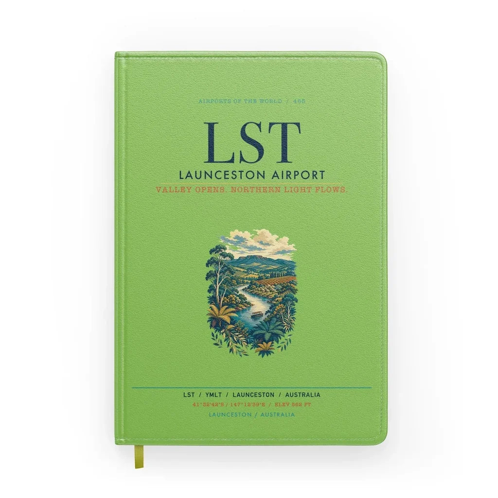 Launceston Airport (LST) design on light green notebook
