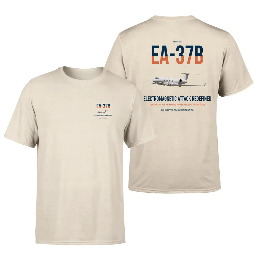 EA-37B Compass Call design on beige double-side t-shirt, double-side print