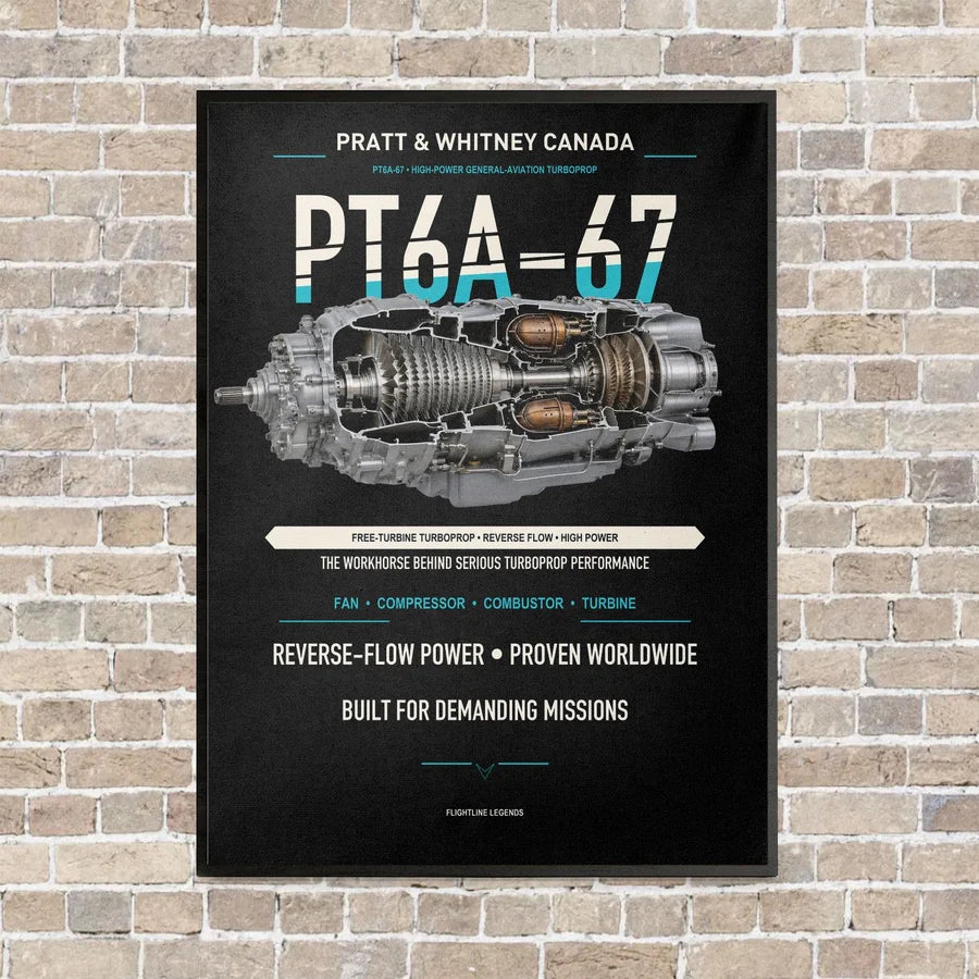PT6A-67 vertical canvas print - framed - black background
