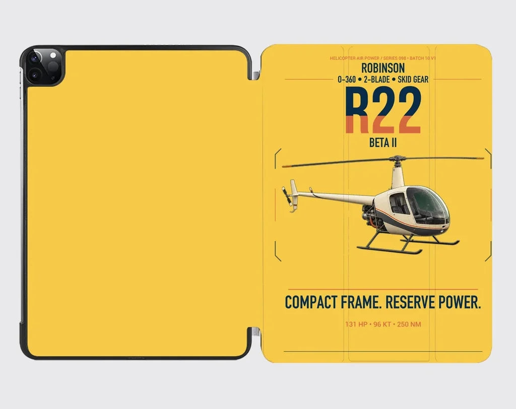 Robinson R22 Beta II design on yellow ipad tablet case