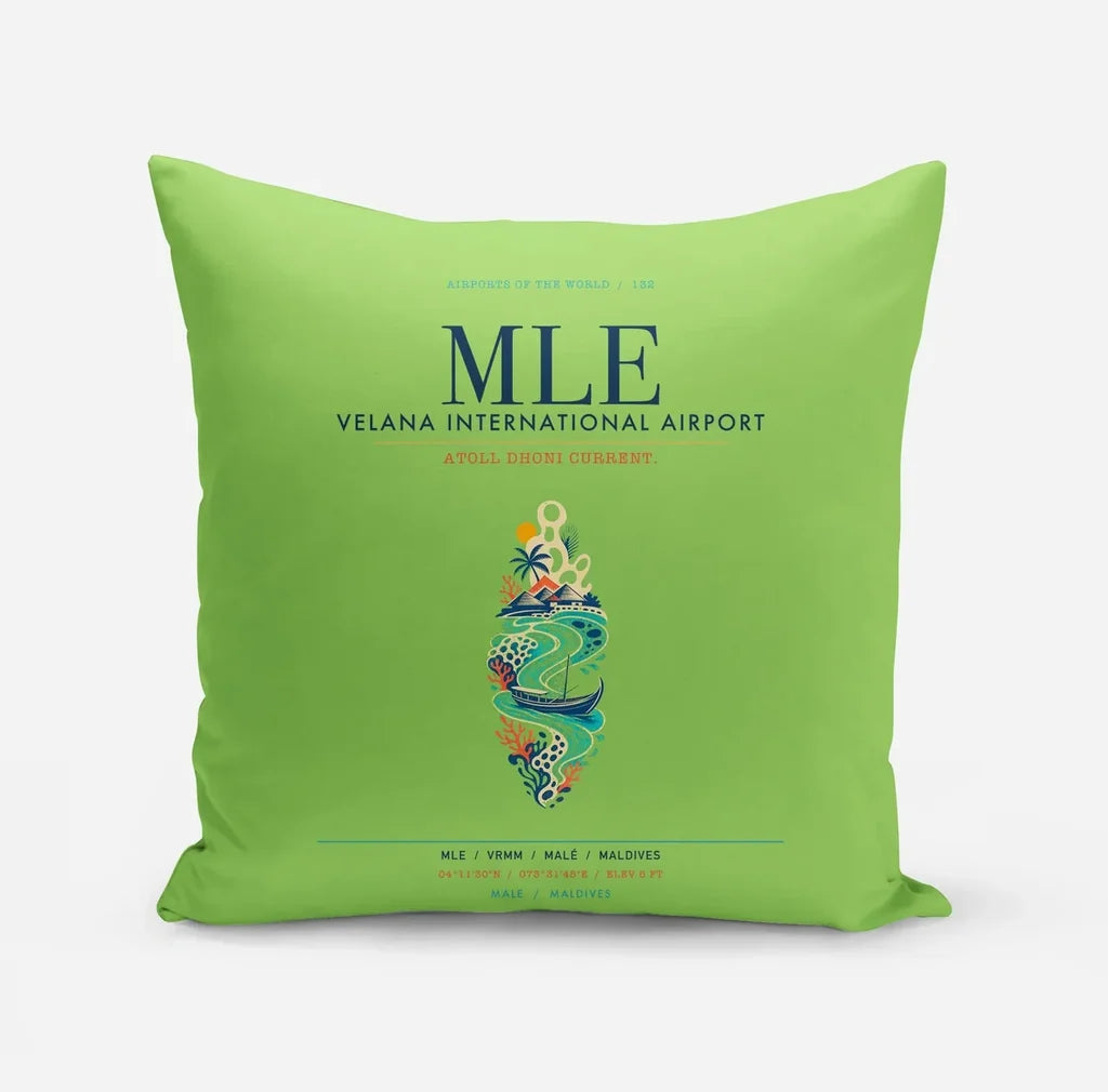 Velana International Airport Malé (MLE) design on light green pillow