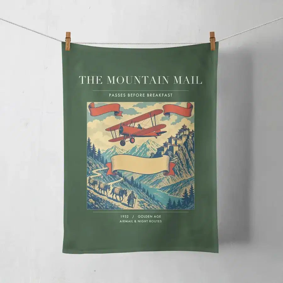 VINTAGE G4038 - The Mountain Mail - Designed Towels design on darkgreen
