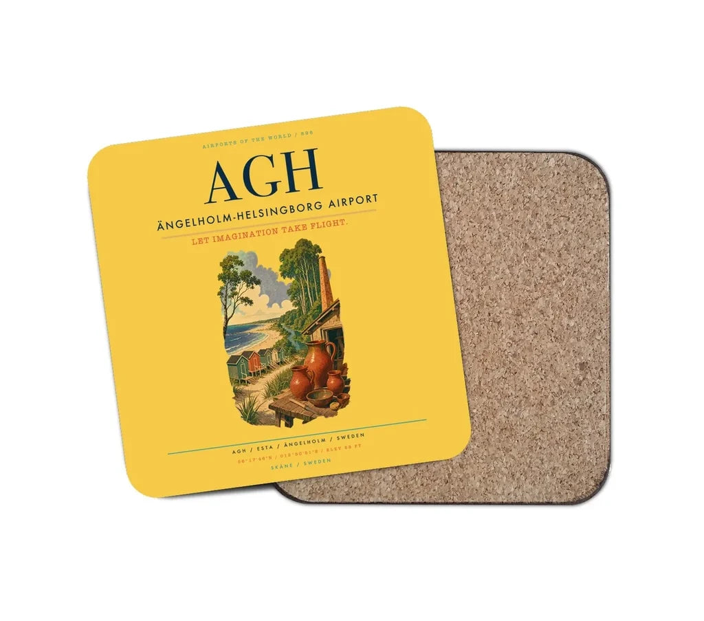 Ängelholm-Helsingborg Airport (AGH) design on yellow 1 piece coaster