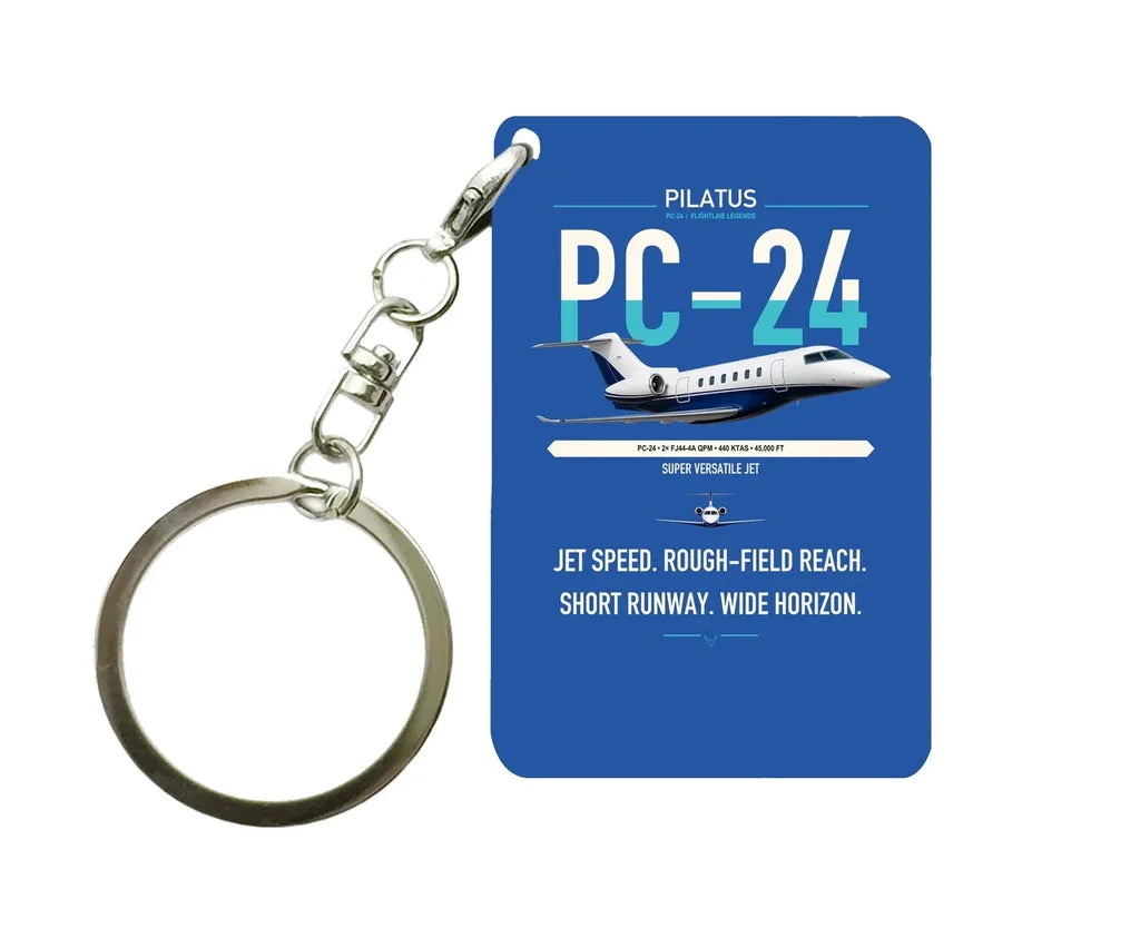 Pilatus PC-24 design on blue designed key chain, double-side print