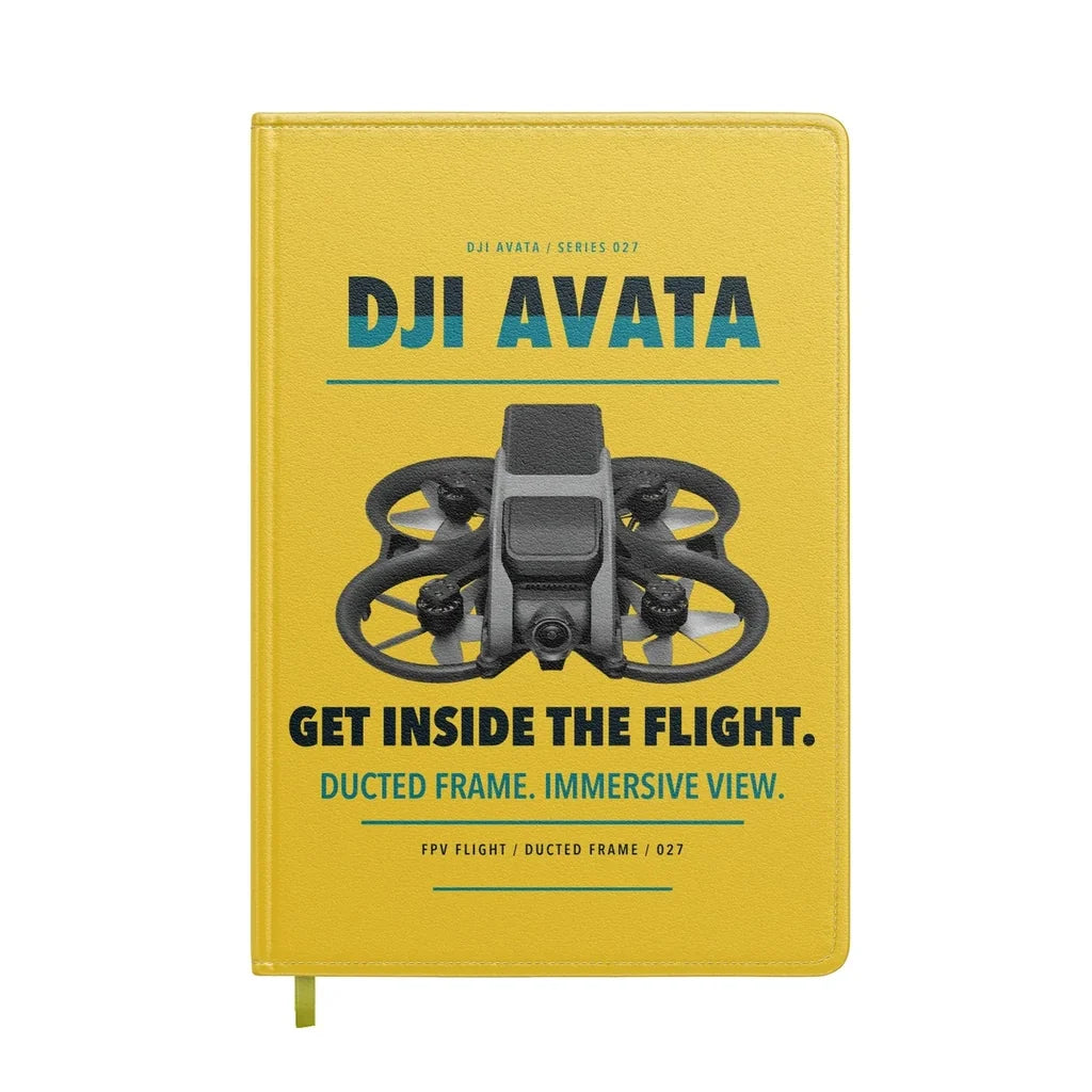 DJI Avata design on yellow notebook