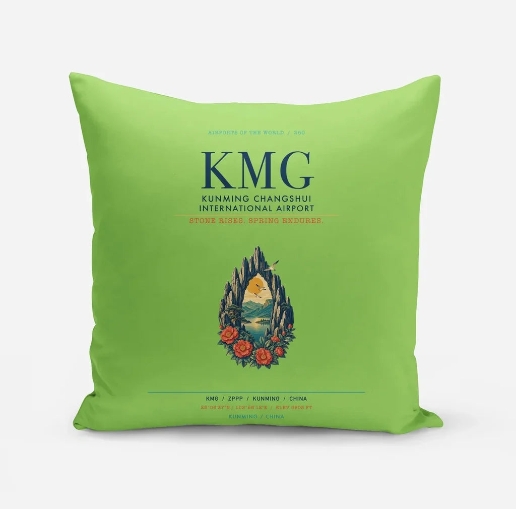 Kunming Changshui International Airport (KMG) design on light green pillow
