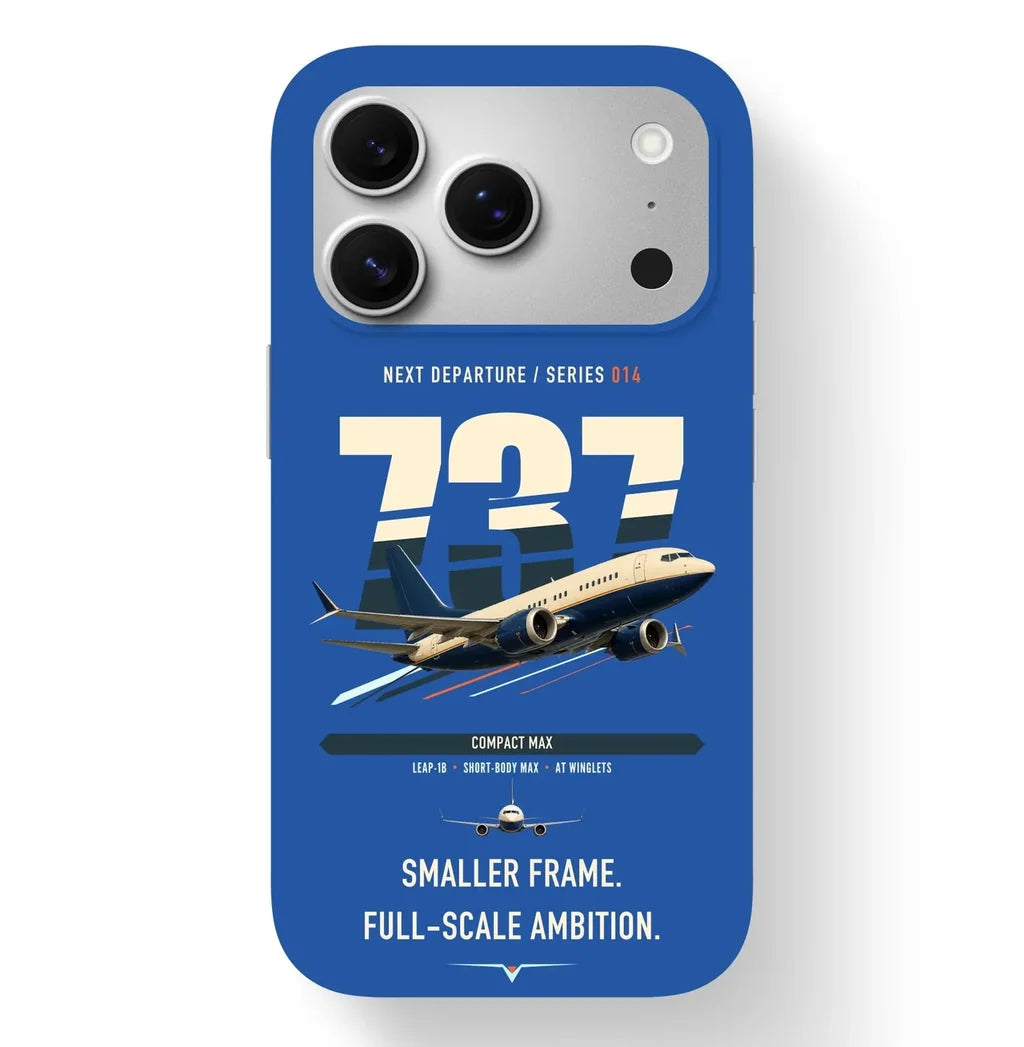 Boeing 737 MAX 7 design on blue magsafe iphone case
