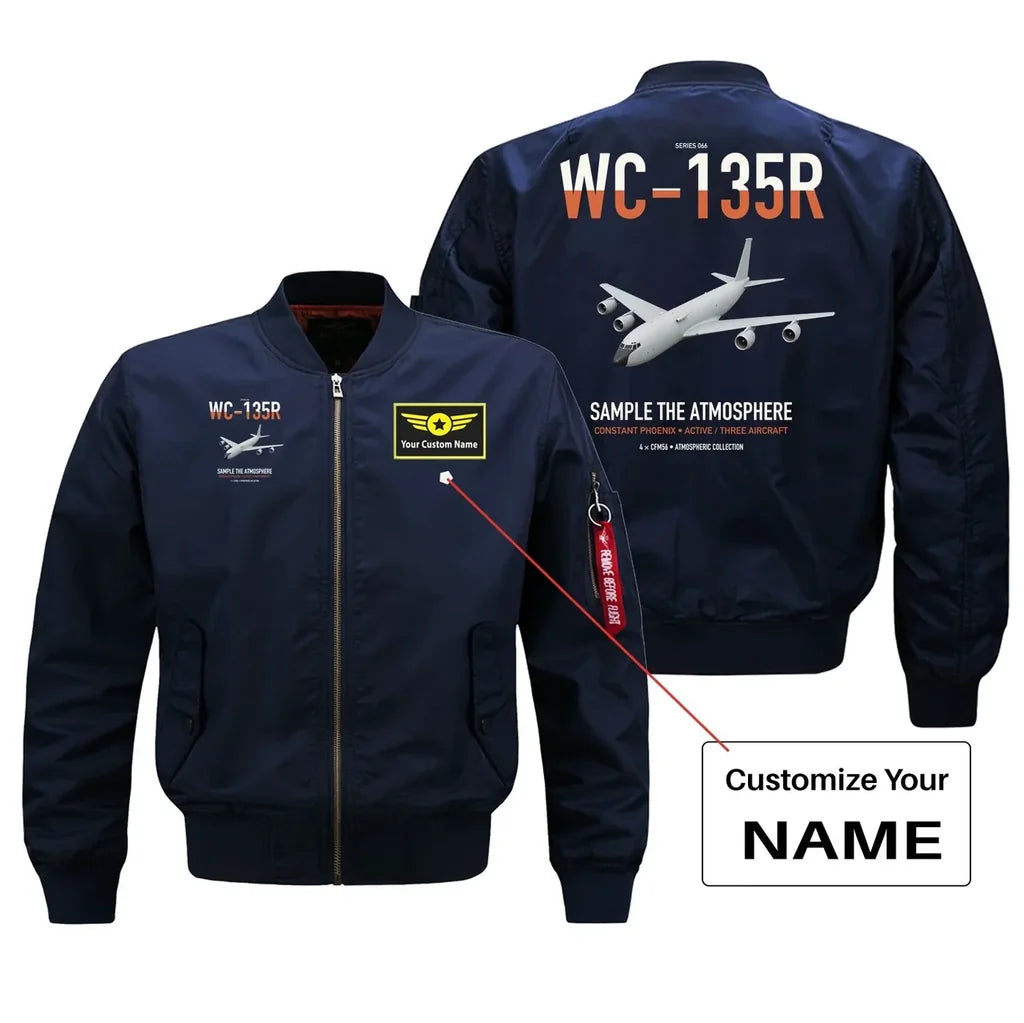 WC-135R Constant Phoenix design on blue+name bomber jacket, double-side print