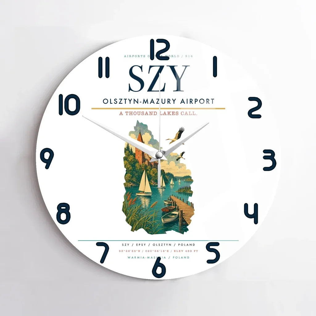 Olsztyn-Mazury Airport (SZY) design on white no frame wall clock