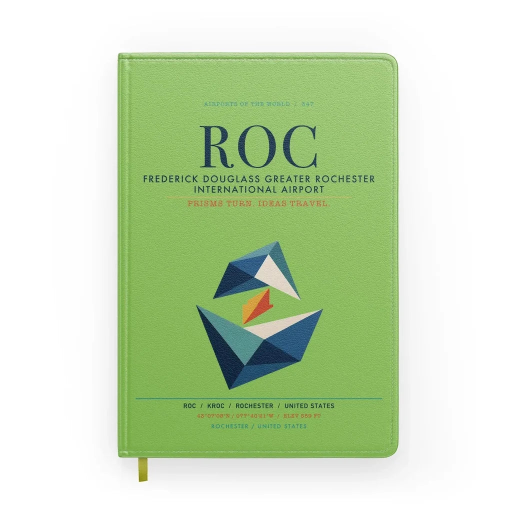 Frederick Douglass Greater Rochester International Airport (ROC) design on light green notebook
