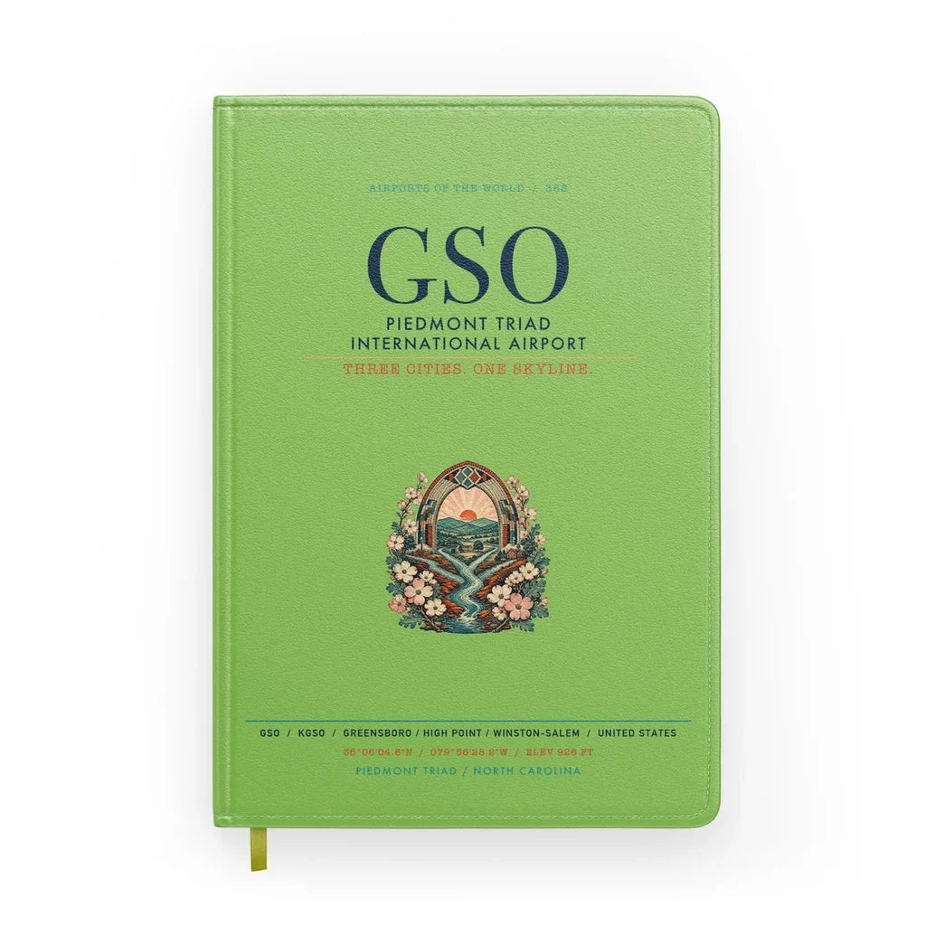 Piedmont Triad International Airport (GSO) design on light green notebook