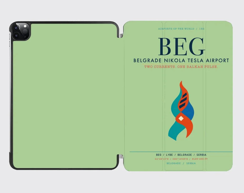Belgrade Nikola Tesla Airport (BEG) design on light green ipad tablet case
