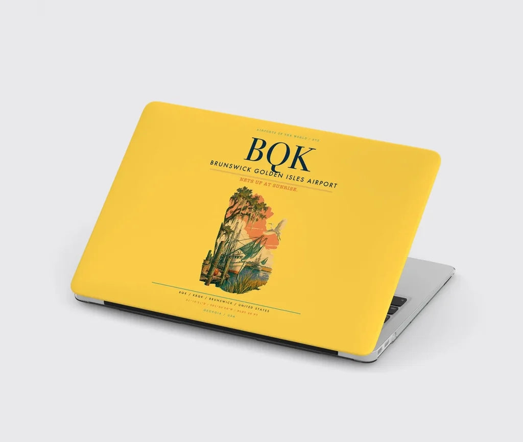 Brunswick Golden Isles Airport (BQK) design on yellow MacBook case