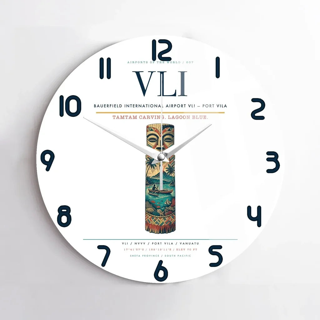 Bauerfield International Airport (VLI) design on white no frame wall clock