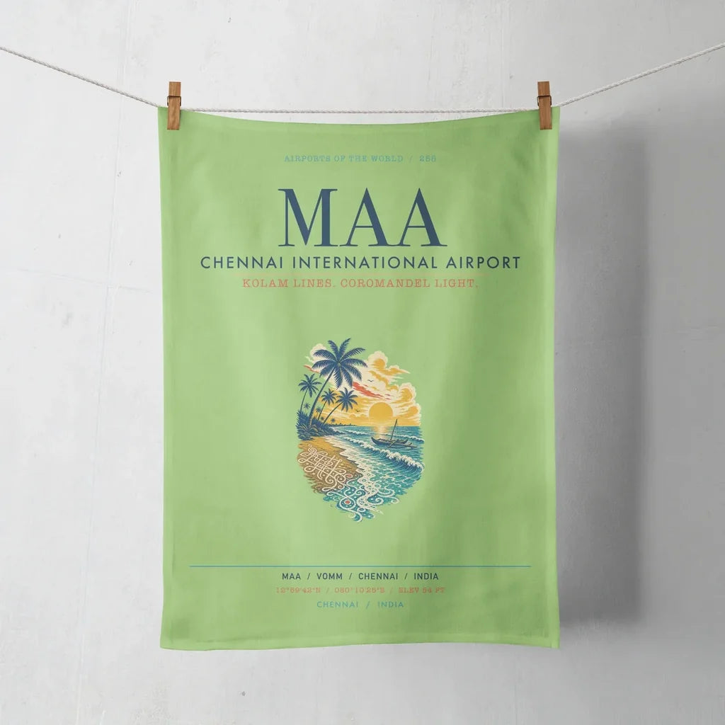 Chennai International Airport (MAA) design on light green towel