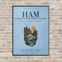 Thumbnail for Hamburg Airport Helmut Schmidt HAM vertical canvas print - framed - light blue background