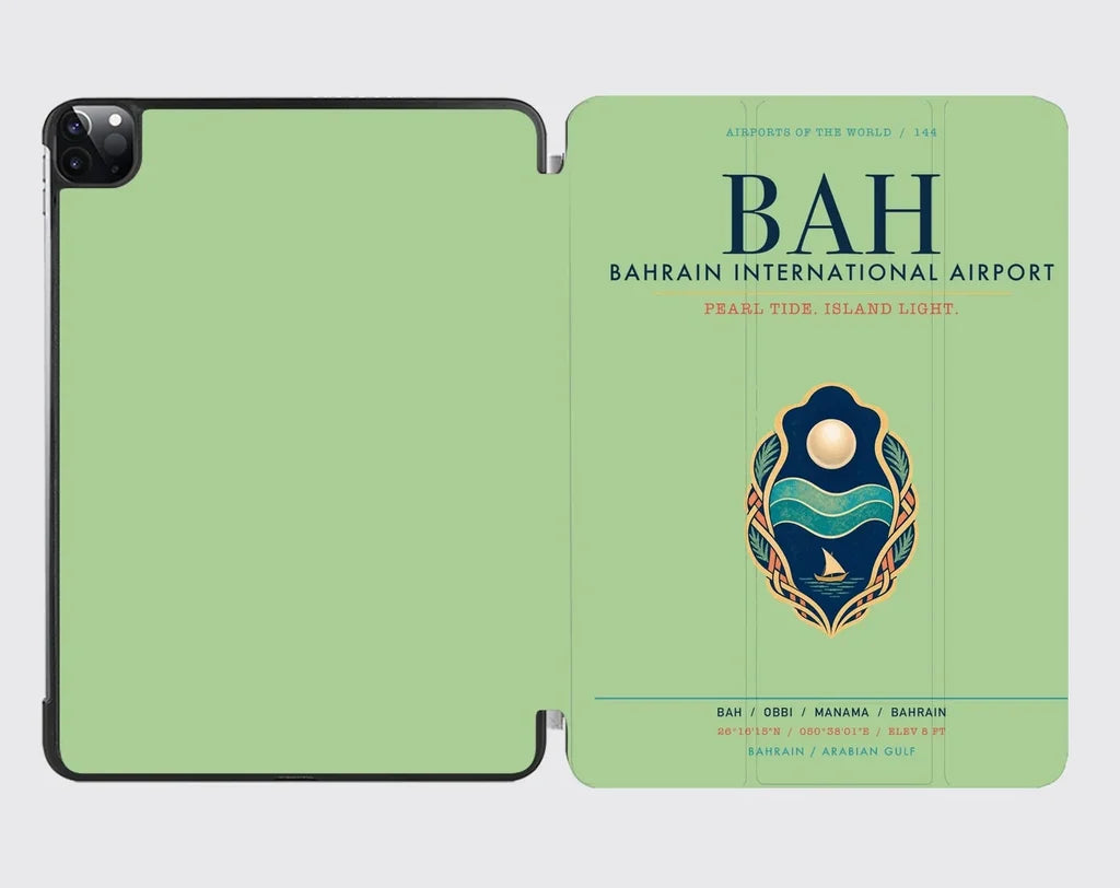 Bahrain International Airport (BAH) design on light green ipad tablet case
