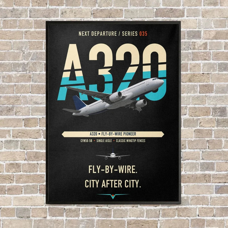 Airbus A320 vertical canvas print - framed - black background