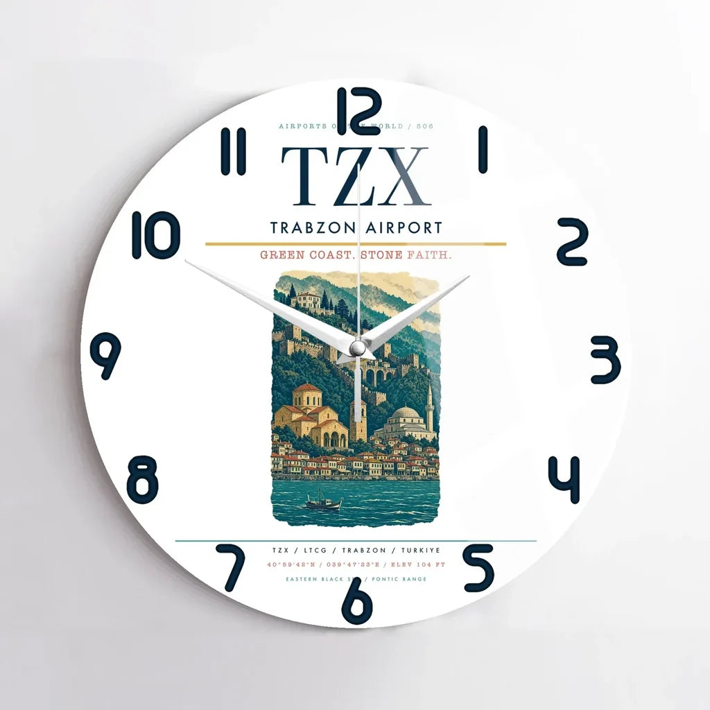 Trabzon Airport (TZX) design on white no frame wall clock