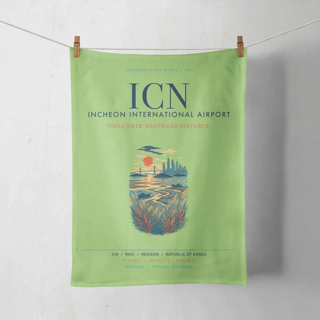 Incheon International Airport (ICN) design on light green towel