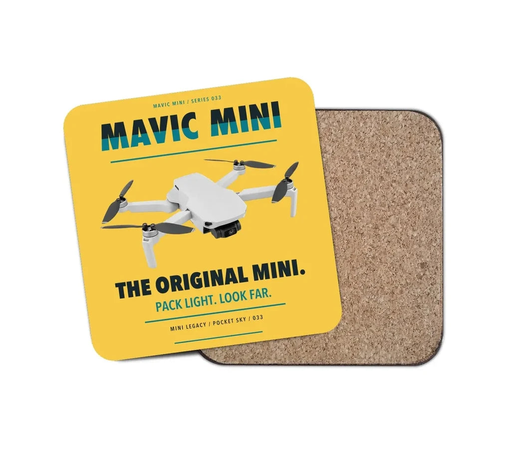 DJI Mavic Mini design on yellow 1 piece coaster