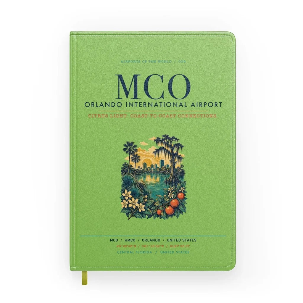 Orlando International Airport (MCO) design on light green notebook