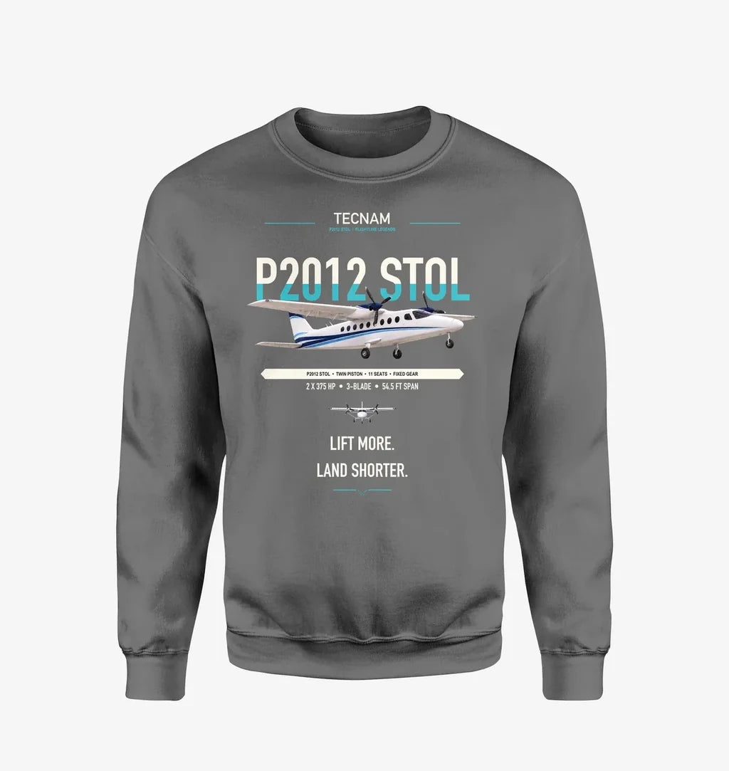 Tecnam P2012 STOL design on gray sweatshirt