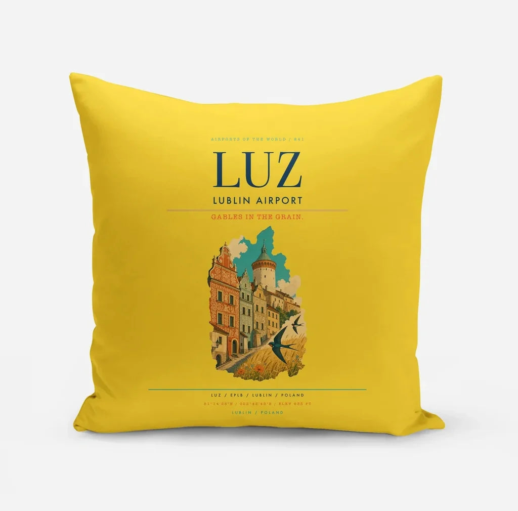 Lublin Airport (LUZ) design on yellow pillow