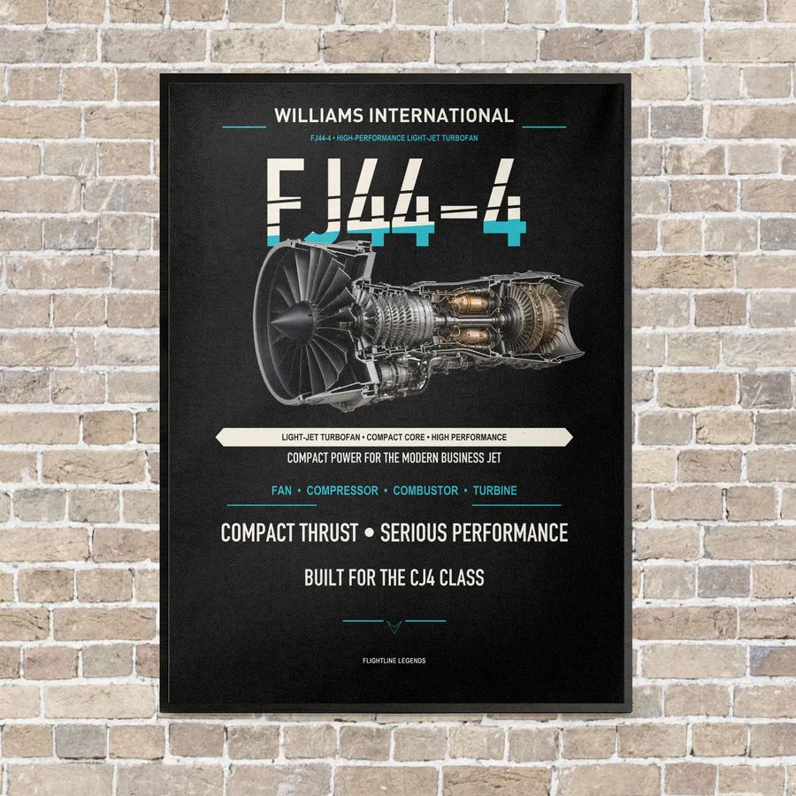 FJ44-4 vertical canvas print - framed - black background