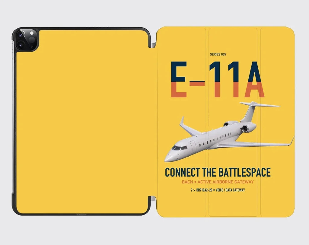 E-11A BACN design on yellow ipad tablet case