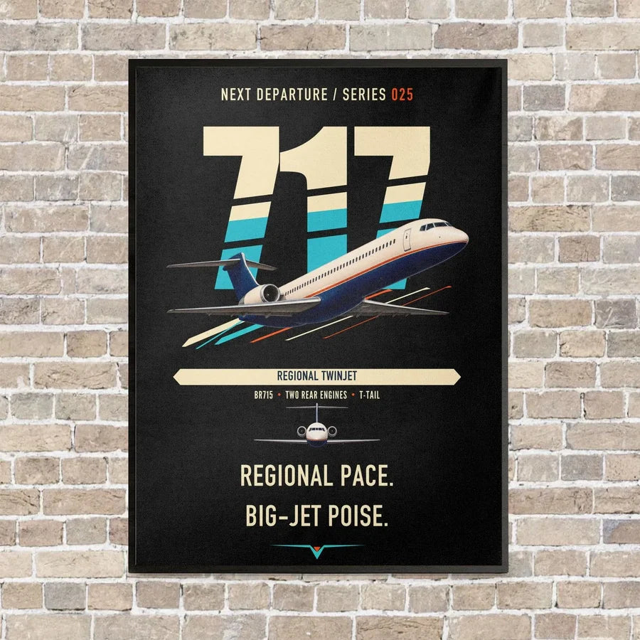 Boeing 717-200 vertical canvas print - framed - black background
