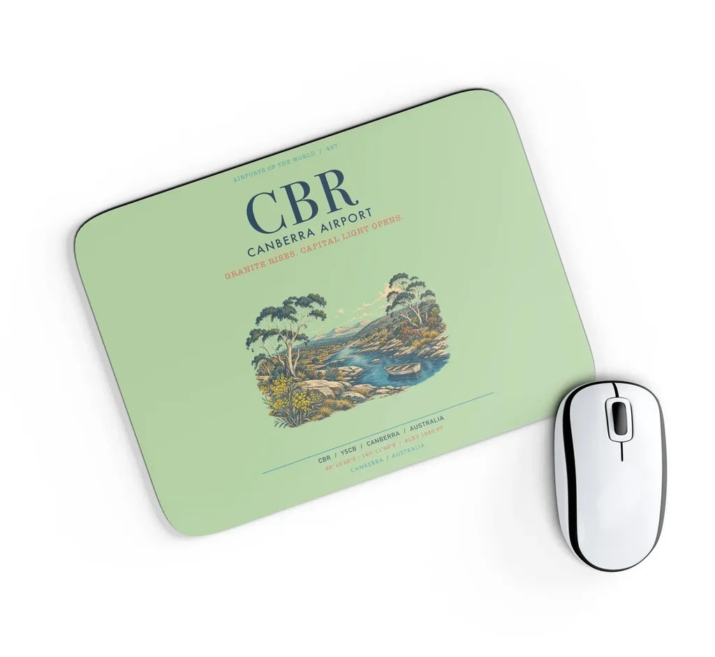 Canberra Airport (CBR) design on light green rectangle mouse pad