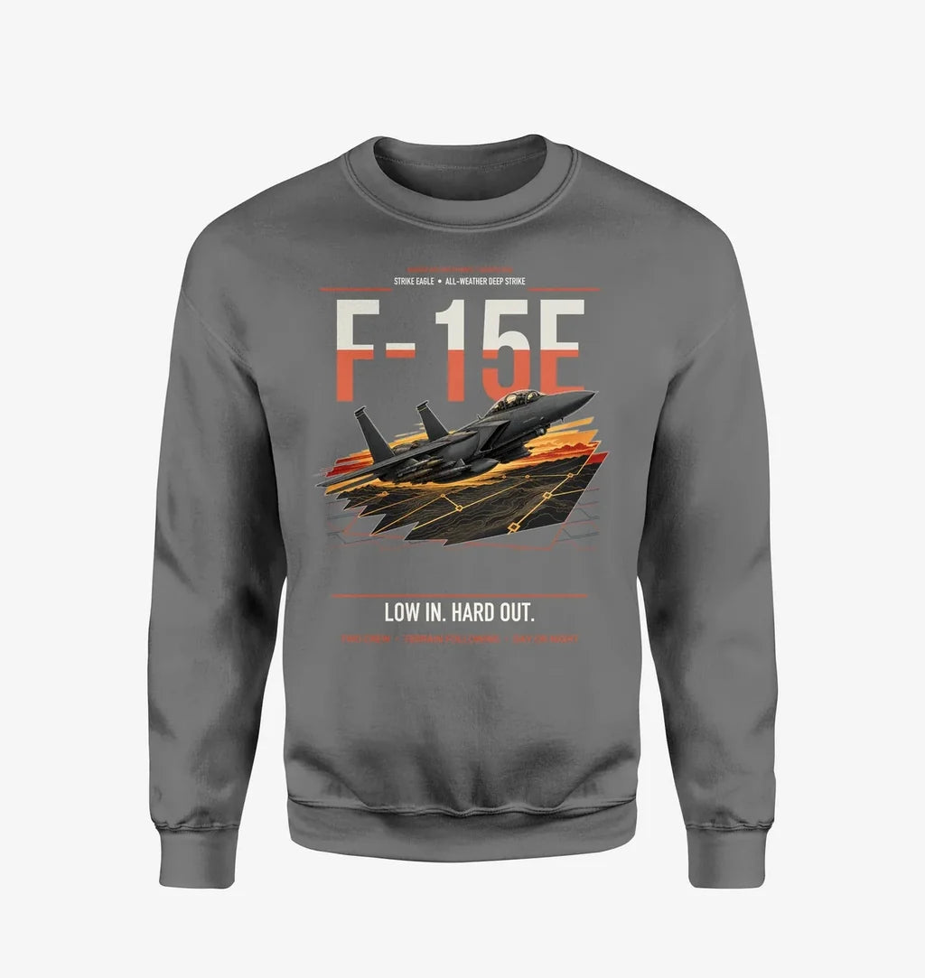 F-15E Strike Eagle design on gray sweatshirt