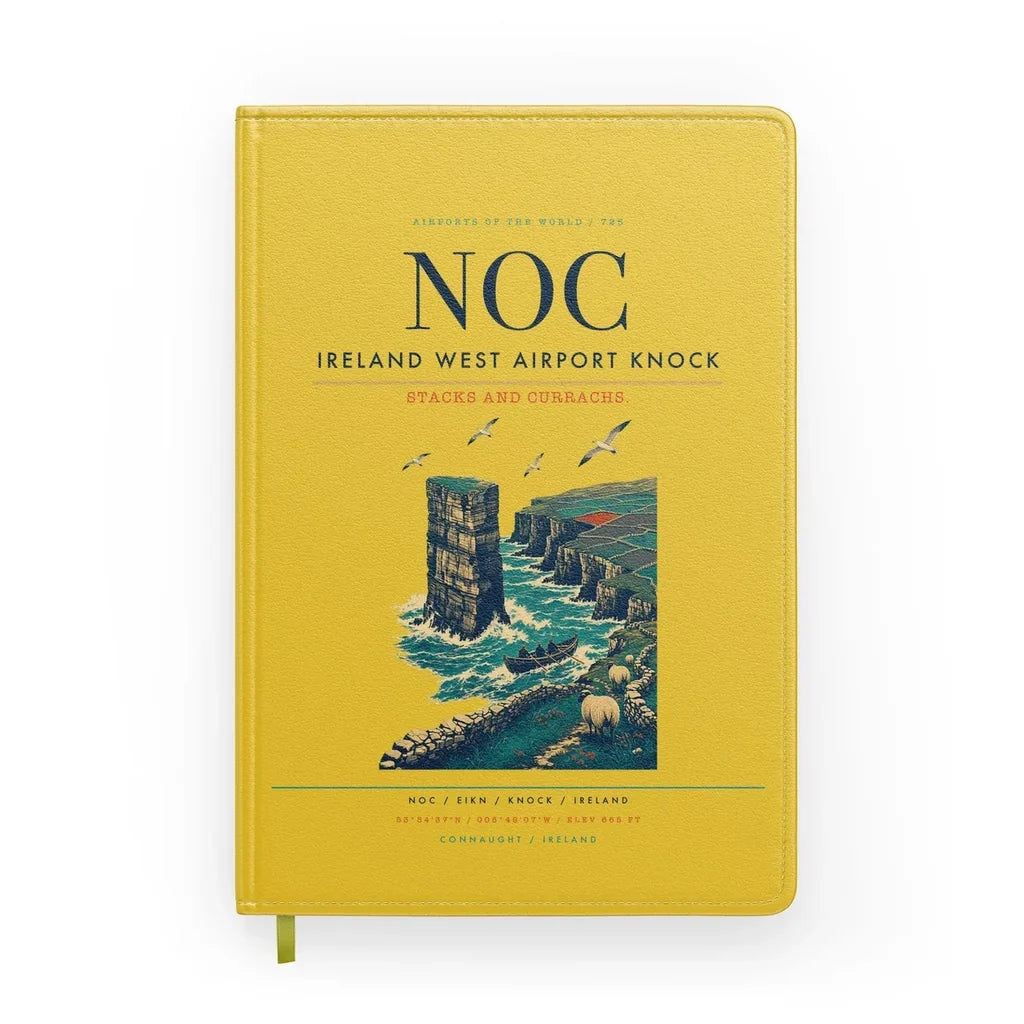 Ireland West Airport Knock (NOC) design on yellow notebook