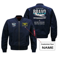 Thumbnail for Cessna Citation Bravo design on blue+name bomber jacket, double-side print