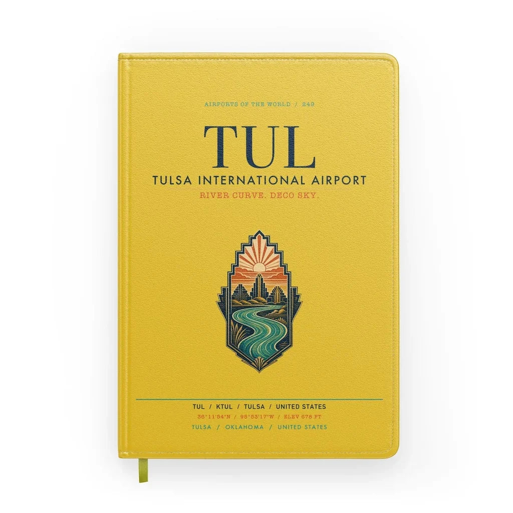 Tulsa International Airport (TUL) design on yellow notebook