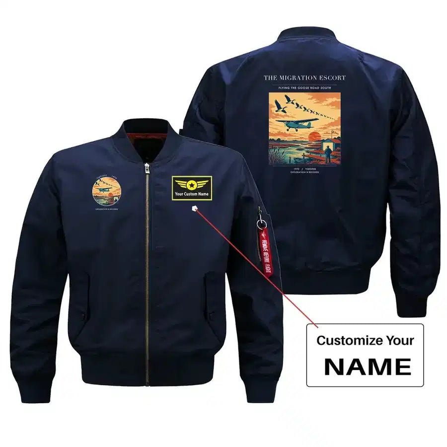 VINTAGE G4448 - The Migration Escort - Bomber Jacket design on blue+name