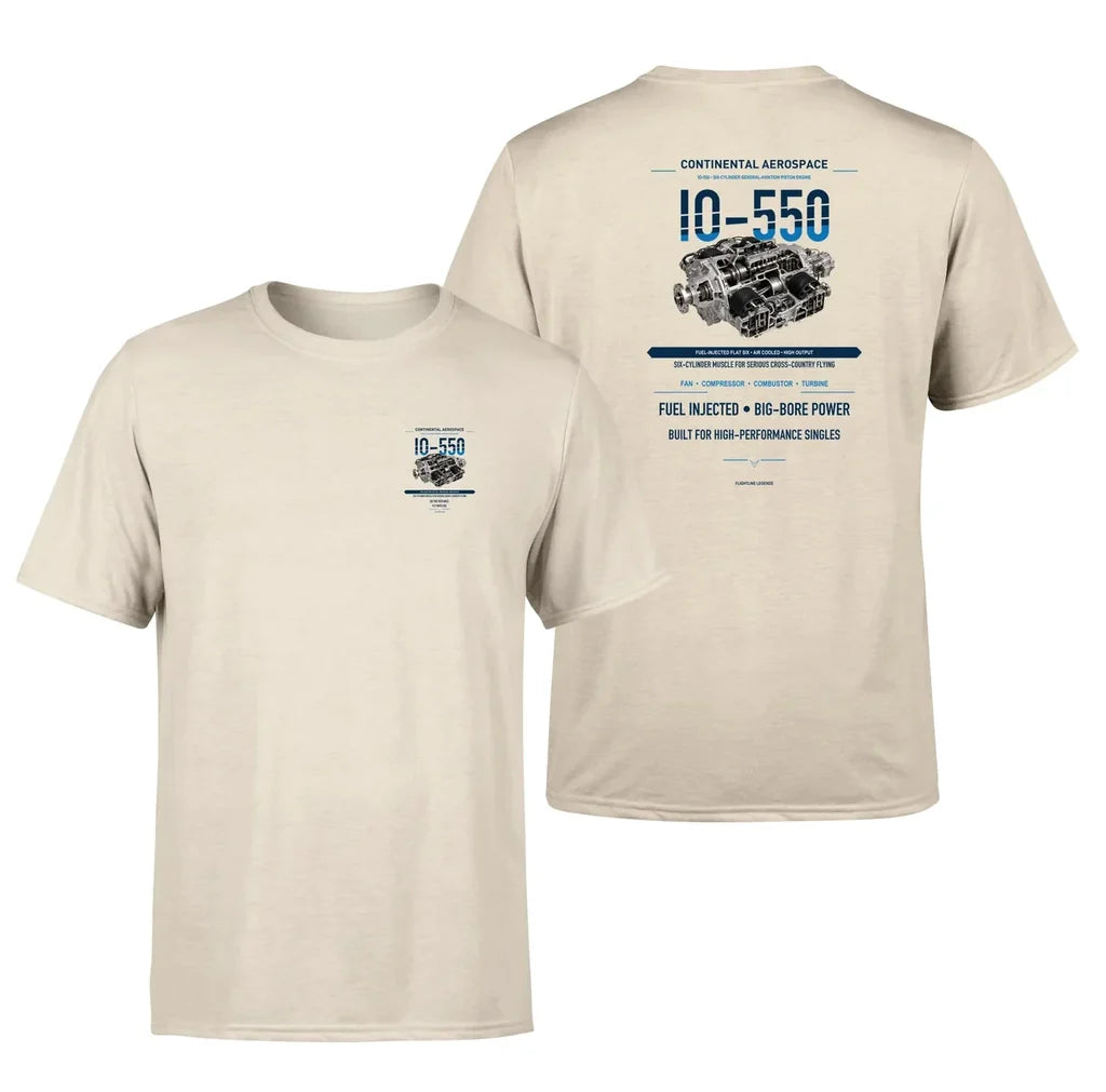 IO-550 design on beige t shirt