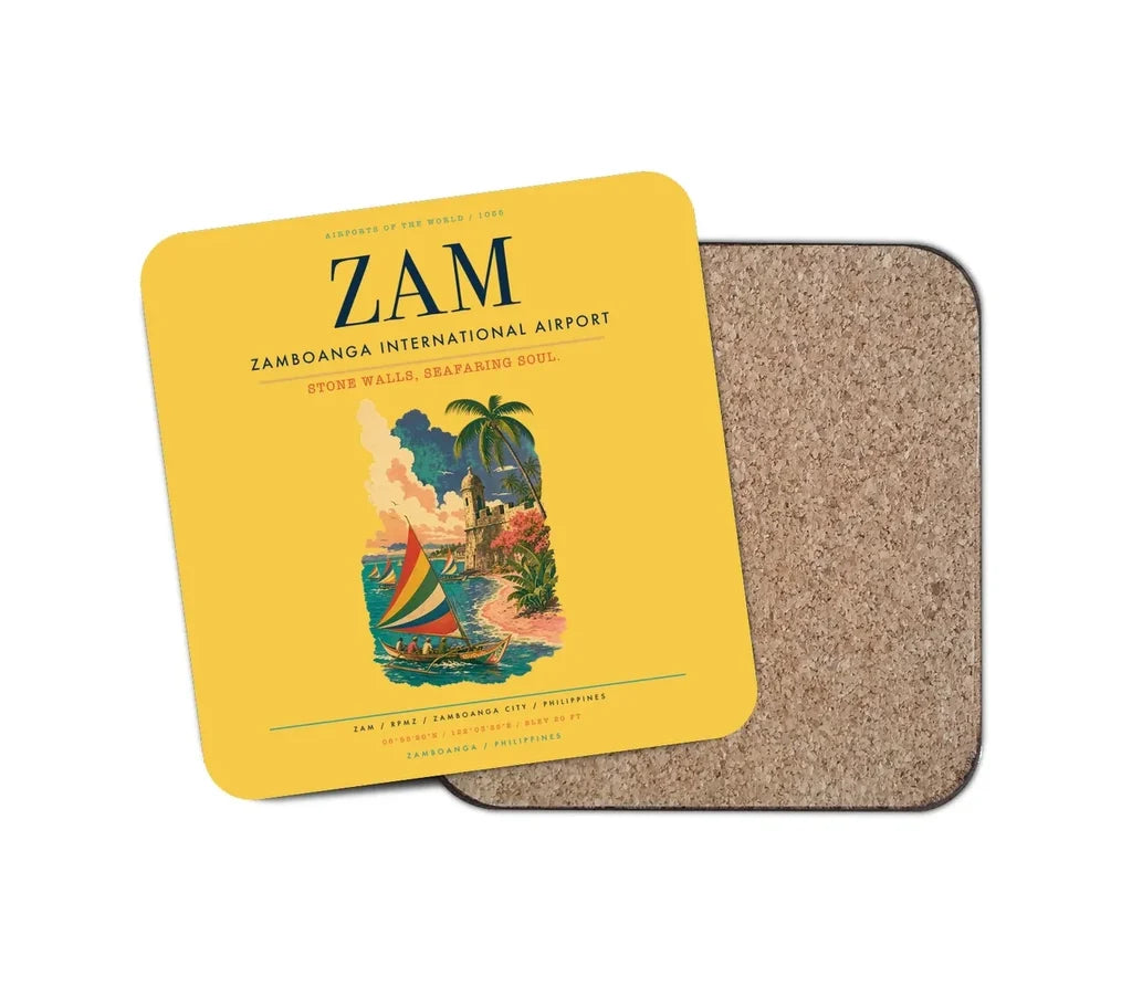 Zamboanga International Airport (ZAM) design on yellow 1 piece coaster