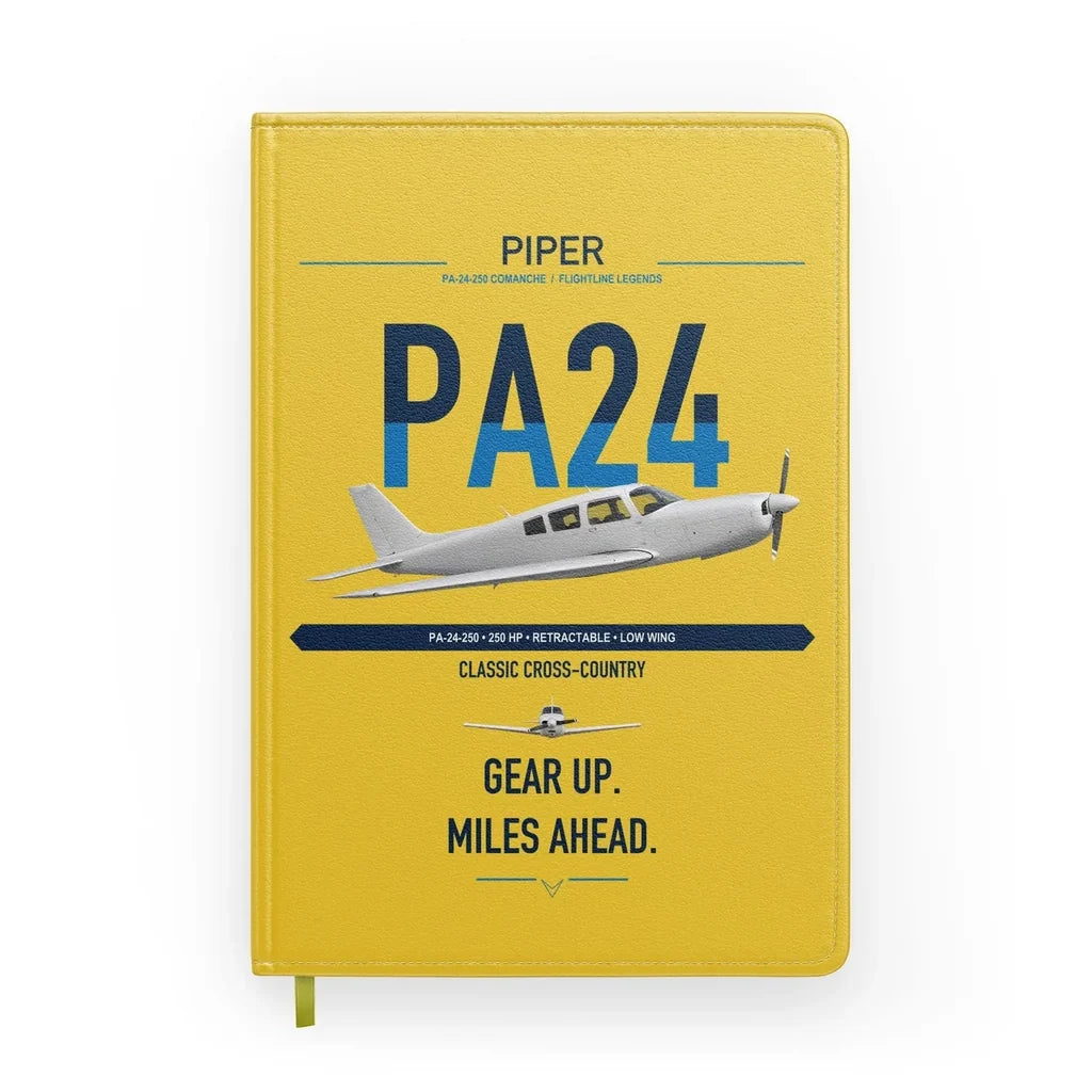 Piper PA-24-250 Comanche 250 design on yellow notebook