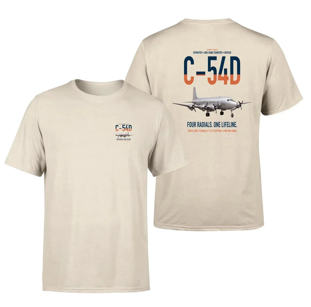 C-54D Skymaster design on beige double-side t-shirt, double-side print