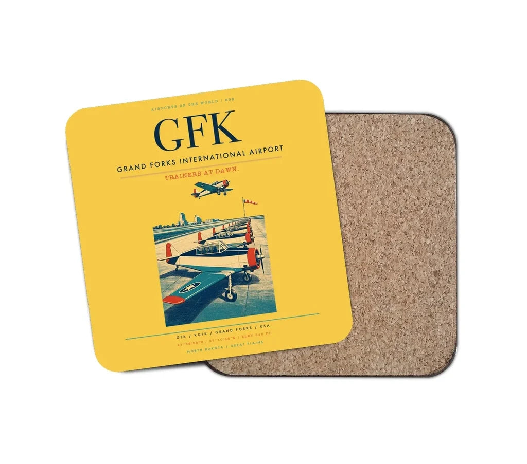 Grand Forks International Airport (GFK) design on yellow 1 piece coaster