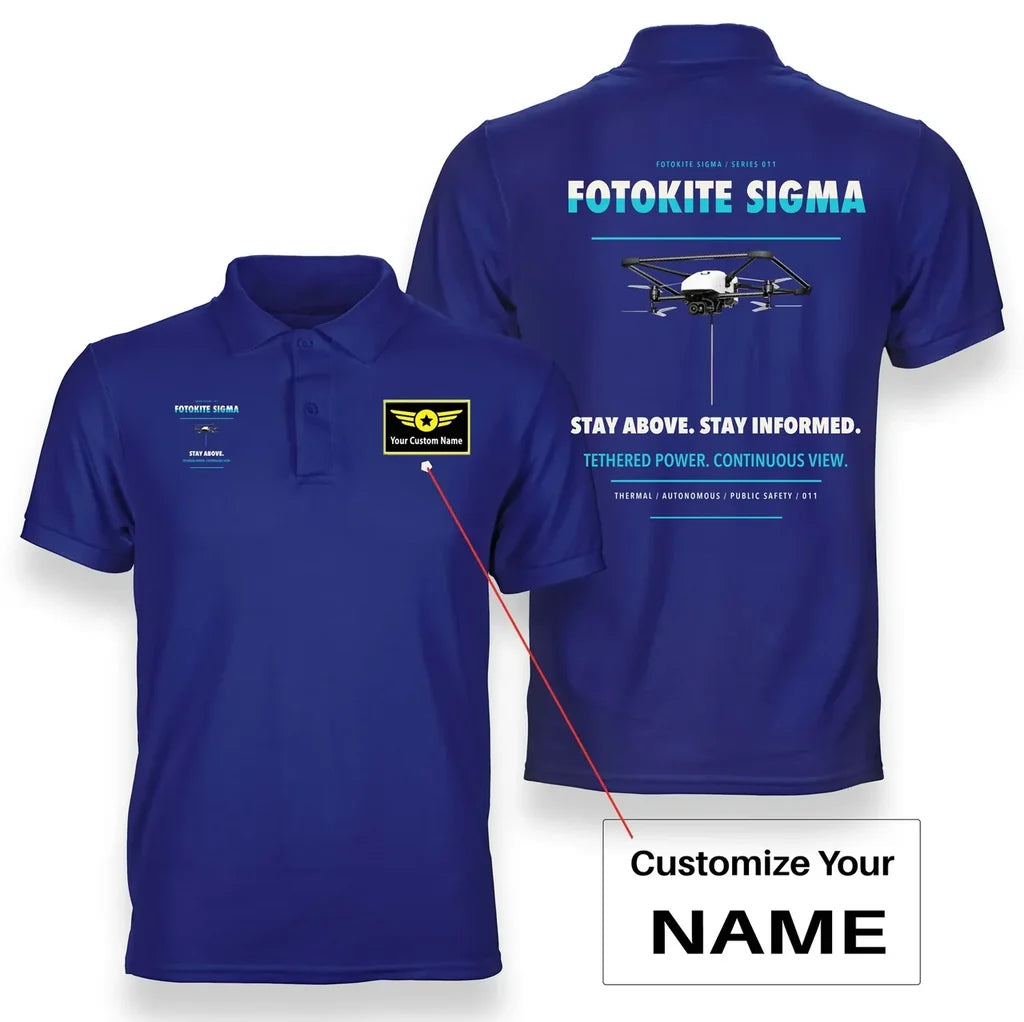 Fotokite Sigma design on blue polo with custom name badge