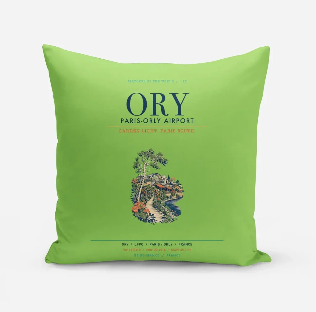 Paris-Orly Airport (ORY) design on light green pillow