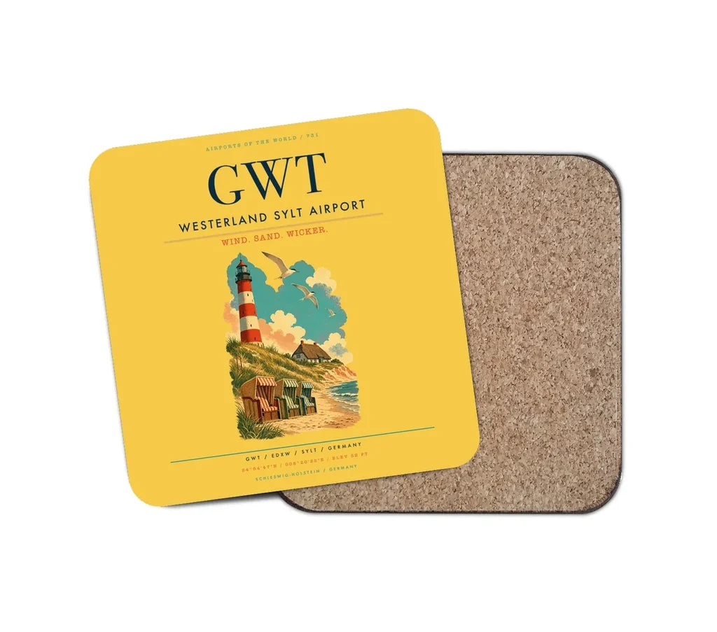 Westerland Sylt Airport (GWT) design on yellow 1 piece coaster