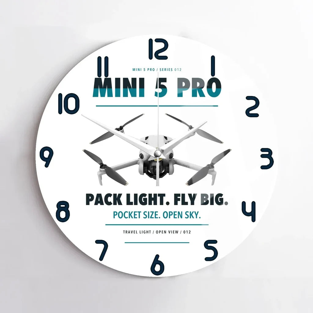 DJI Mini 5 Pro design on white no frame wall clock