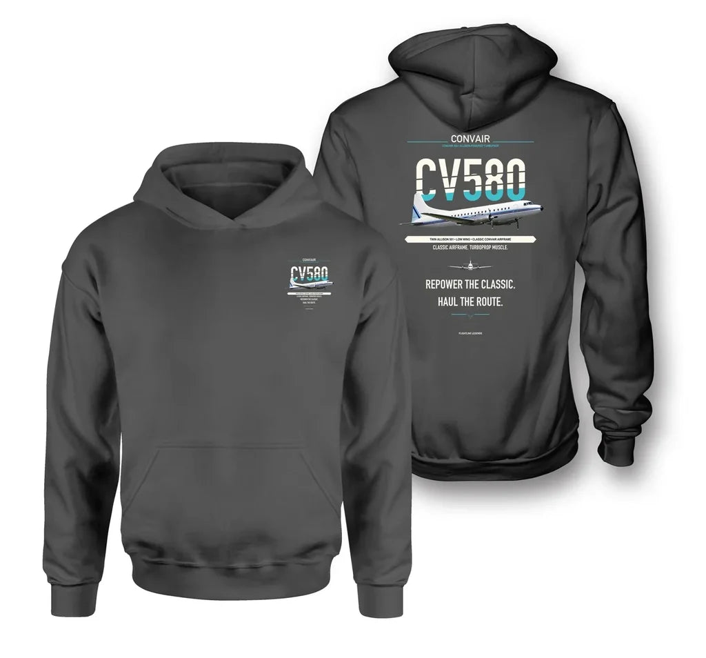 Convair 580 design on dark gray hoodie