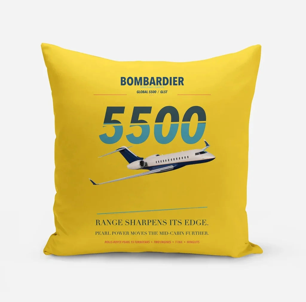 Bombardier Global 5500 design on yellow pillow